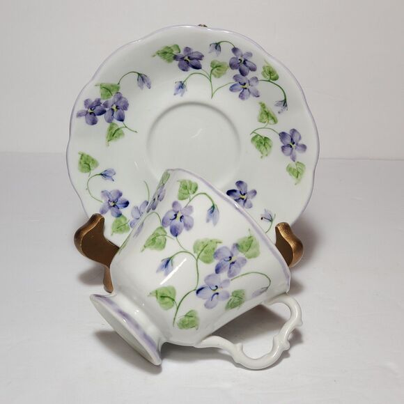 Andrea by Sadek Teacup and Saucer Purple Flowers - Picture 4 of 7